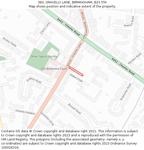 383, GRAVELLY LANE, BIRMINGHAM, B23 5TA: Location map and indicative extent of plot