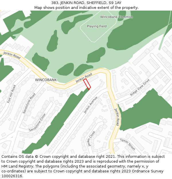 383, JENKIN ROAD, SHEFFIELD, S9 1AY: Location map and indicative extent of plot
