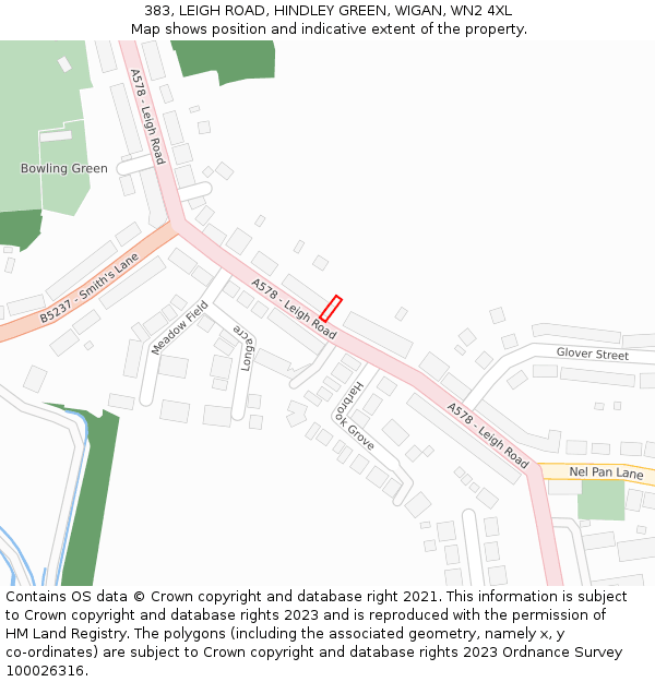 383, LEIGH ROAD, HINDLEY GREEN, WIGAN, WN2 4XL: Location map and indicative extent of plot