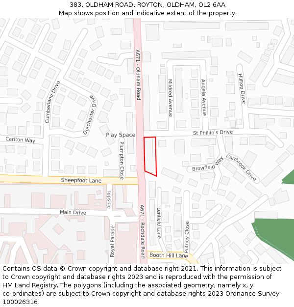 383, OLDHAM ROAD, ROYTON, OLDHAM, OL2 6AA: Location map and indicative extent of plot