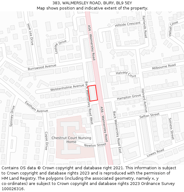 383, WALMERSLEY ROAD, BURY, BL9 5EY: Location map and indicative extent of plot