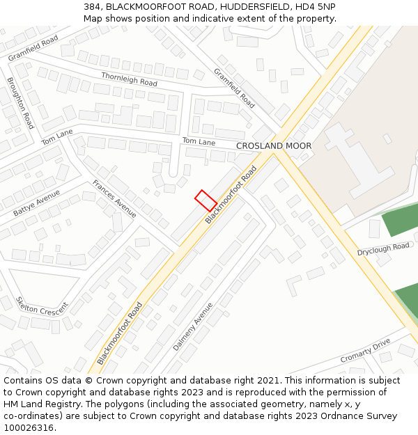 384, BLACKMOORFOOT ROAD, HUDDERSFIELD, HD4 5NP: Location map and indicative extent of plot