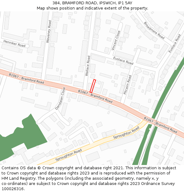 384, BRAMFORD ROAD, IPSWICH, IP1 5AY: Location map and indicative extent of plot