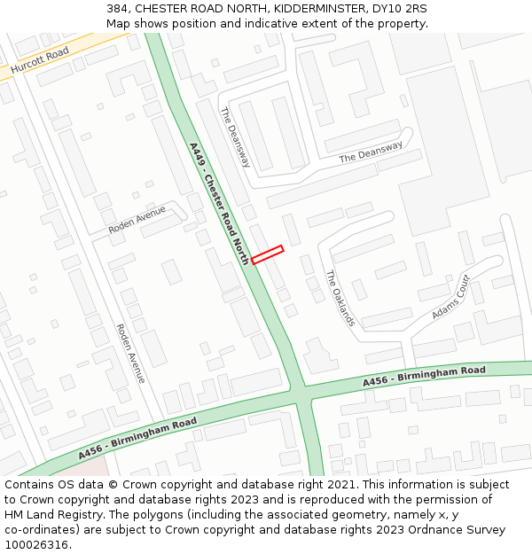 384, CHESTER ROAD NORTH, KIDDERMINSTER, DY10 2RS: Location map and indicative extent of plot