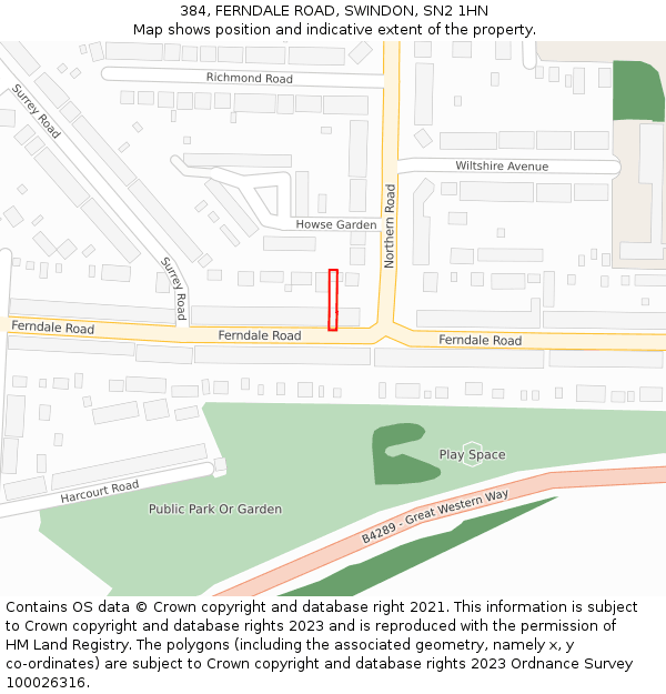 384, FERNDALE ROAD, SWINDON, SN2 1HN: Location map and indicative extent of plot