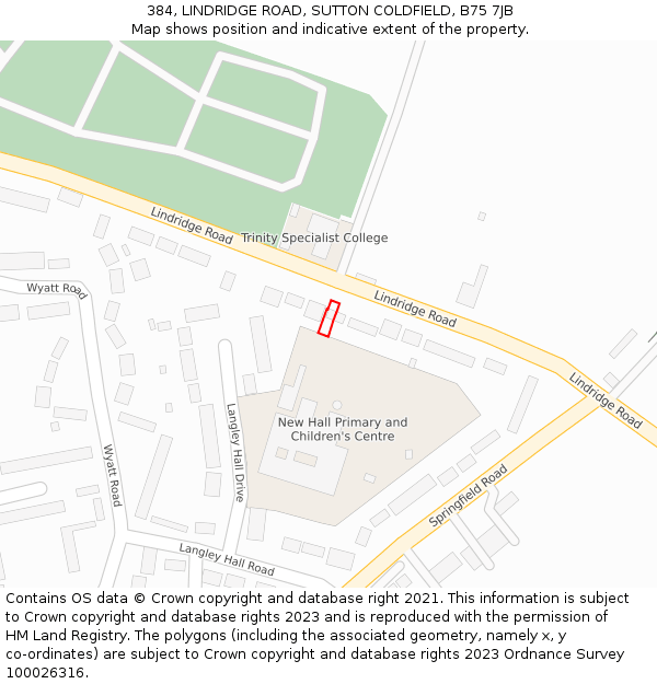 384, LINDRIDGE ROAD, SUTTON COLDFIELD, B75 7JB: Location map and indicative extent of plot