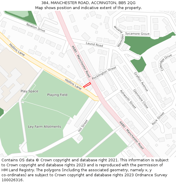 384, MANCHESTER ROAD, ACCRINGTON, BB5 2QG: Location map and indicative extent of plot