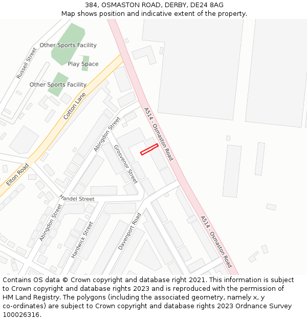 384, OSMASTON ROAD, DERBY, DE24 8AG: Location map and indicative extent of plot