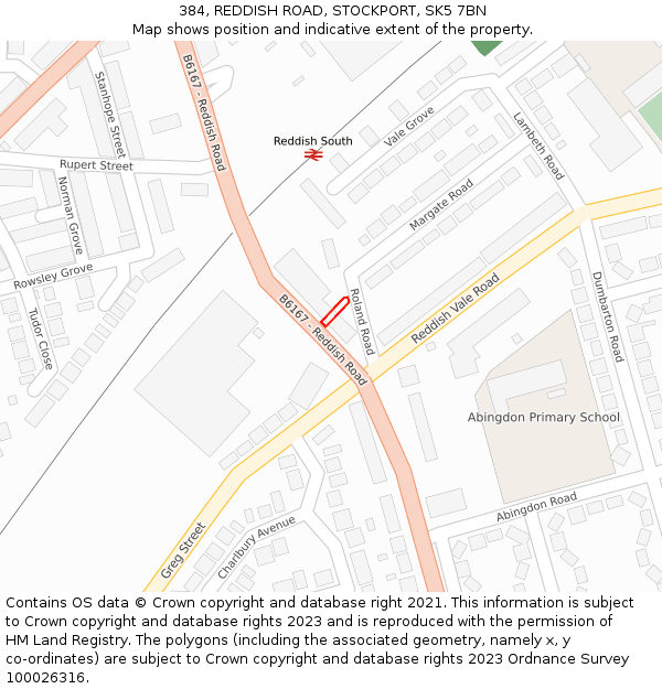 384, REDDISH ROAD, STOCKPORT, SK5 7BN: Location map and indicative extent of plot