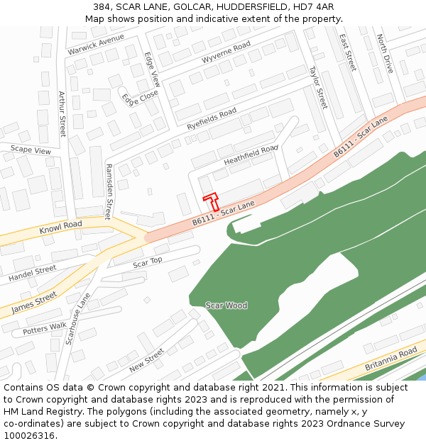 384, SCAR LANE, GOLCAR, HUDDERSFIELD, HD7 4AR: Location map and indicative extent of plot