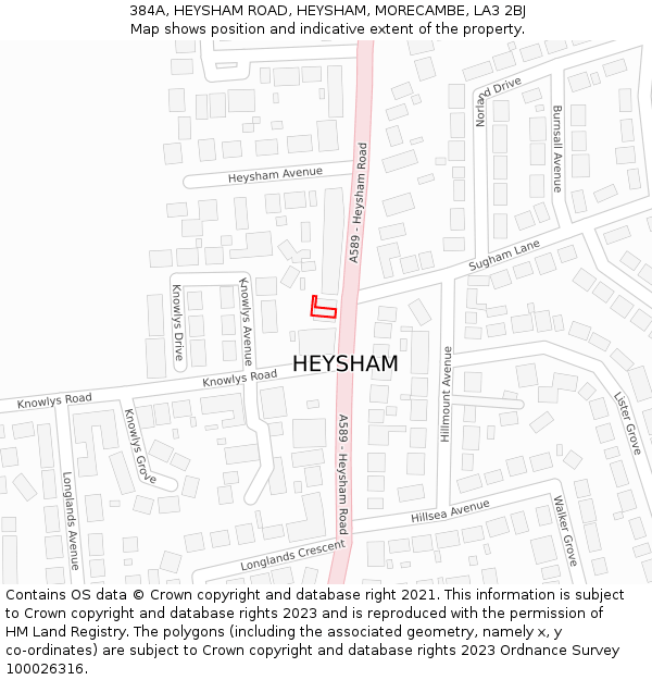 384A, HEYSHAM ROAD, HEYSHAM, MORECAMBE, LA3 2BJ: Location map and indicative extent of plot