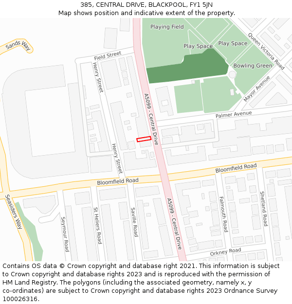 385, CENTRAL DRIVE, BLACKPOOL, FY1 5JN: Location map and indicative extent of plot