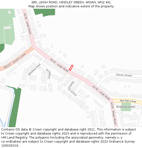 385, LEIGH ROAD, HINDLEY GREEN, WIGAN, WN2 4XL: Location map and indicative extent of plot