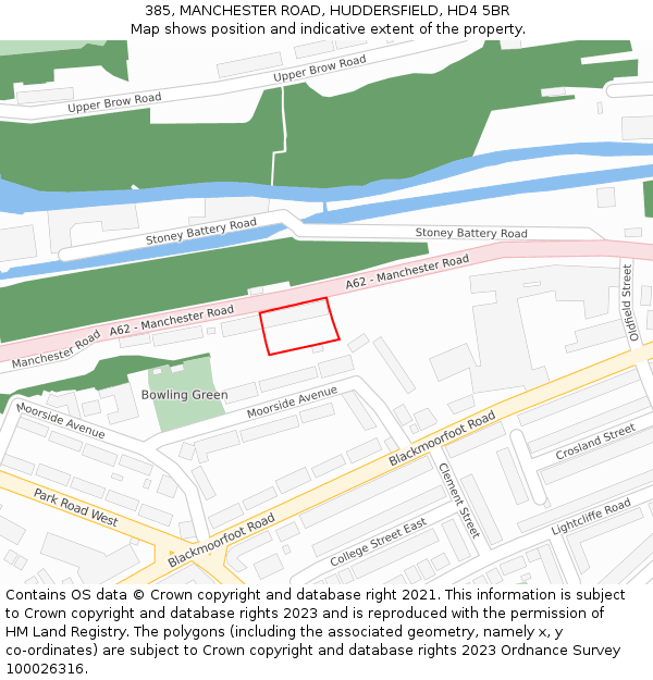 385, MANCHESTER ROAD, HUDDERSFIELD, HD4 5BR: Location map and indicative extent of plot