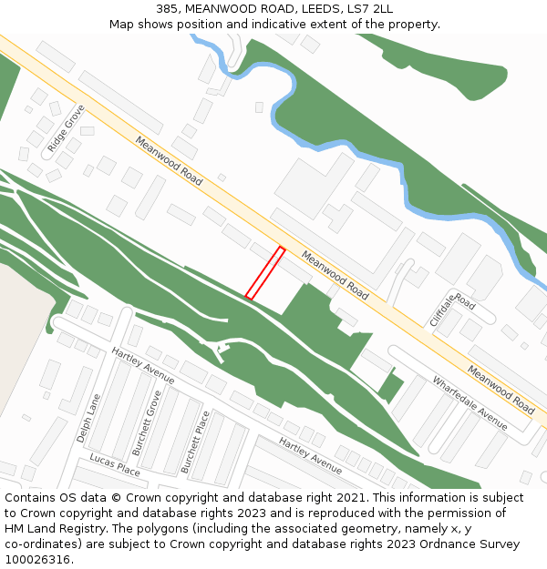 385, MEANWOOD ROAD, LEEDS, LS7 2LL: Location map and indicative extent of plot