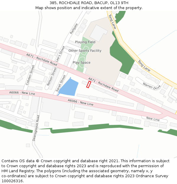 385, ROCHDALE ROAD, BACUP, OL13 9TH: Location map and indicative extent of plot
