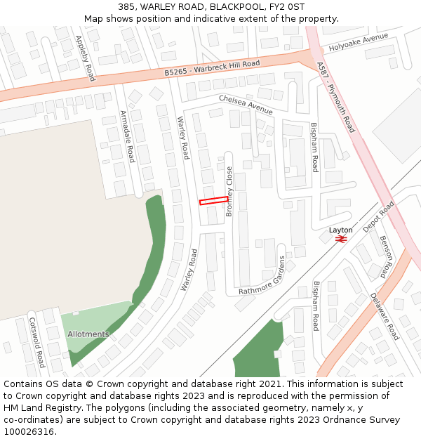 385, WARLEY ROAD, BLACKPOOL, FY2 0ST: Location map and indicative extent of plot