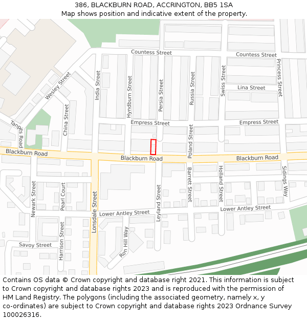 386, BLACKBURN ROAD, ACCRINGTON, BB5 1SA: Location map and indicative extent of plot