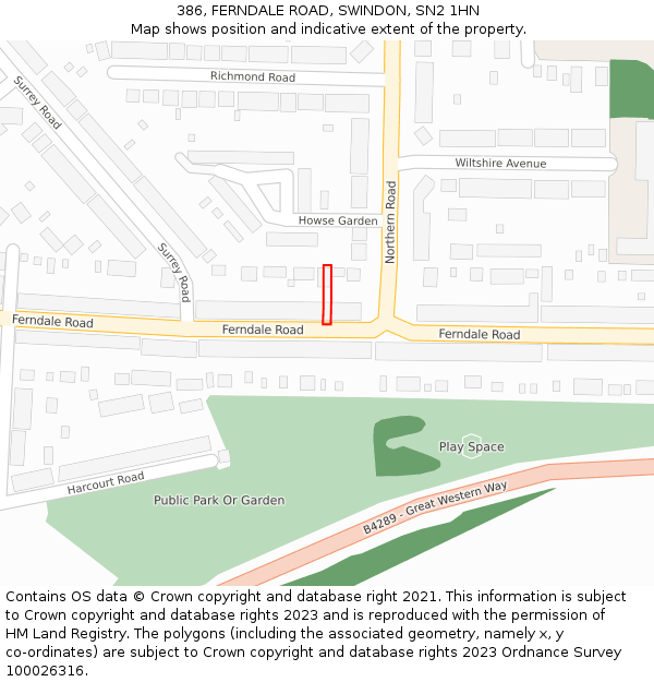 386, FERNDALE ROAD, SWINDON, SN2 1HN: Location map and indicative extent of plot