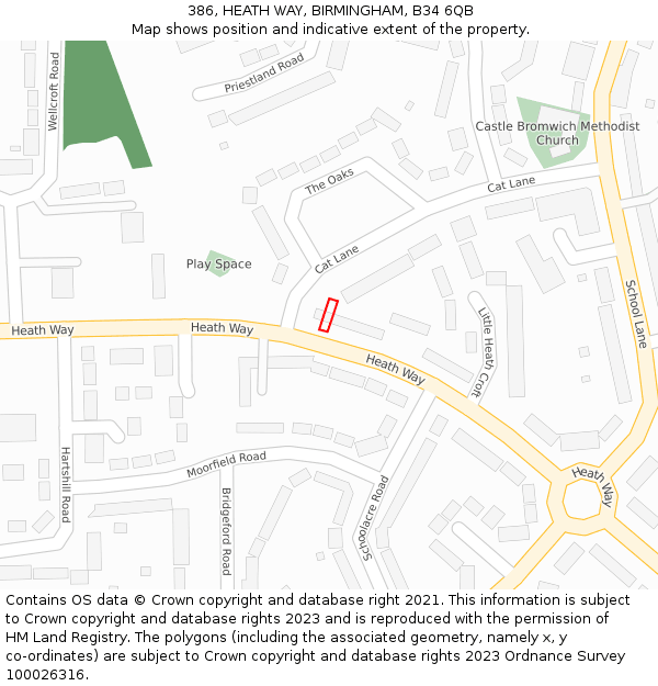 386, HEATH WAY, BIRMINGHAM, B34 6QB: Location map and indicative extent of plot