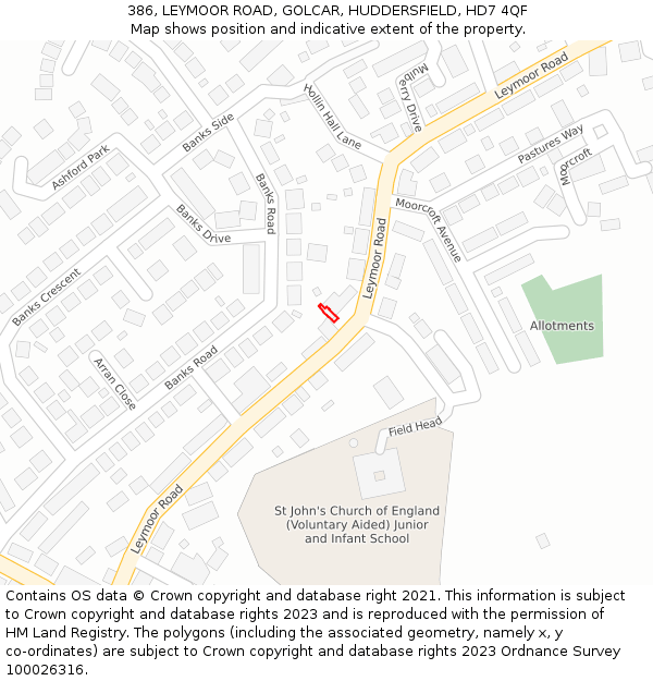 386, LEYMOOR ROAD, GOLCAR, HUDDERSFIELD, HD7 4QF: Location map and indicative extent of plot