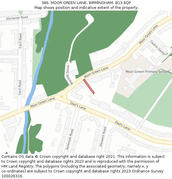 386, MOOR GREEN LANE, BIRMINGHAM, B13 8QP: Location map and indicative extent of plot