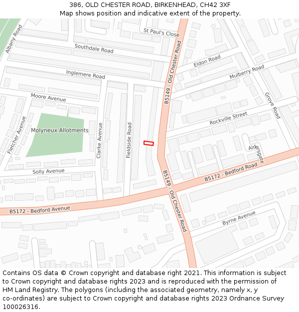 386, OLD CHESTER ROAD, BIRKENHEAD, CH42 3XF: Location map and indicative extent of plot