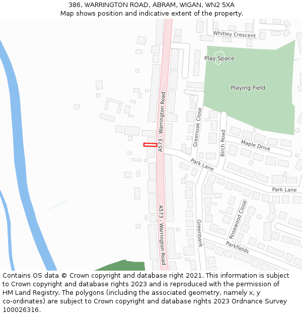 386, WARRINGTON ROAD, ABRAM, WIGAN, WN2 5XA: Location map and indicative extent of plot