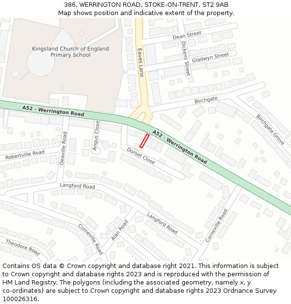 386, WERRINGTON ROAD, STOKE-ON-TRENT, ST2 9AB: Location map and indicative extent of plot