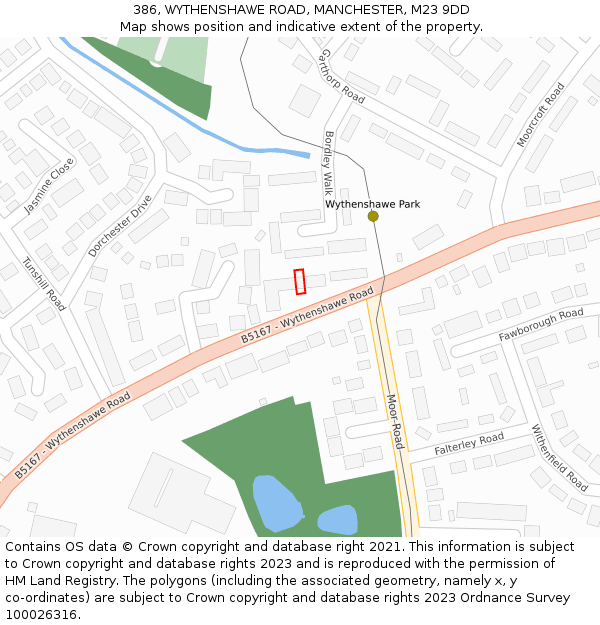 386, WYTHENSHAWE ROAD, MANCHESTER, M23 9DD: Location map and indicative extent of plot