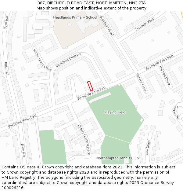 387, BIRCHFIELD ROAD EAST, NORTHAMPTON, NN3 2TA: Location map and indicative extent of plot