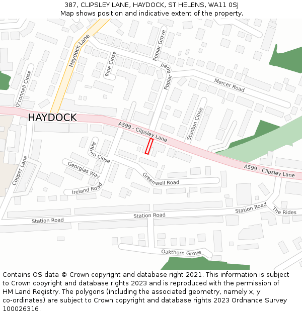 387, CLIPSLEY LANE, HAYDOCK, ST HELENS, WA11 0SJ: Location map and indicative extent of plot