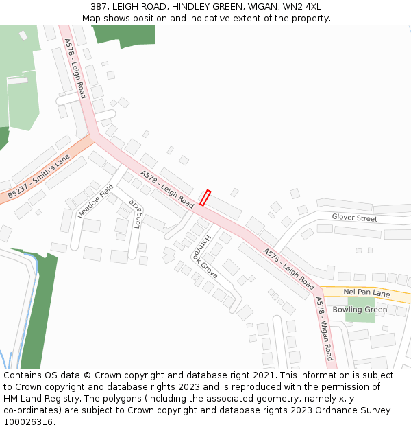 387, LEIGH ROAD, HINDLEY GREEN, WIGAN, WN2 4XL: Location map and indicative extent of plot