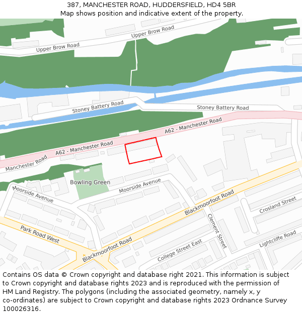 387, MANCHESTER ROAD, HUDDERSFIELD, HD4 5BR: Location map and indicative extent of plot