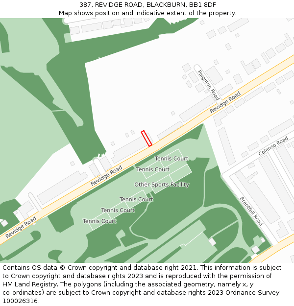 387, REVIDGE ROAD, BLACKBURN, BB1 8DF: Location map and indicative extent of plot