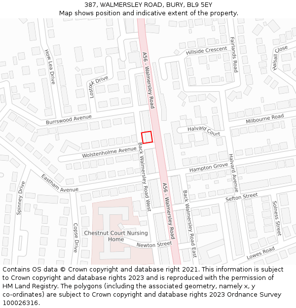 387, WALMERSLEY ROAD, BURY, BL9 5EY: Location map and indicative extent of plot