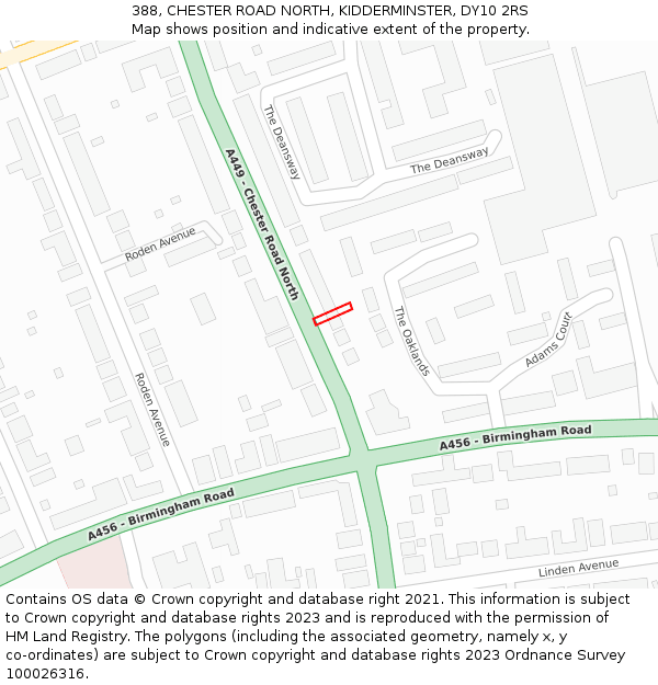 388, CHESTER ROAD NORTH, KIDDERMINSTER, DY10 2RS: Location map and indicative extent of plot