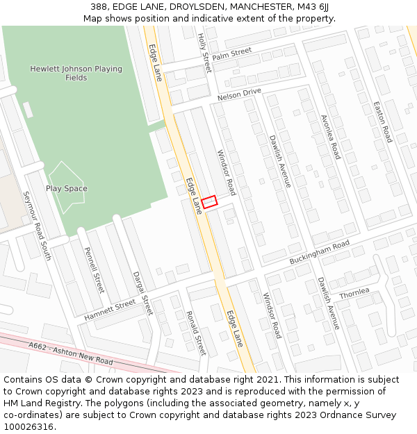 388, EDGE LANE, DROYLSDEN, MANCHESTER, M43 6JJ: Location map and indicative extent of plot
