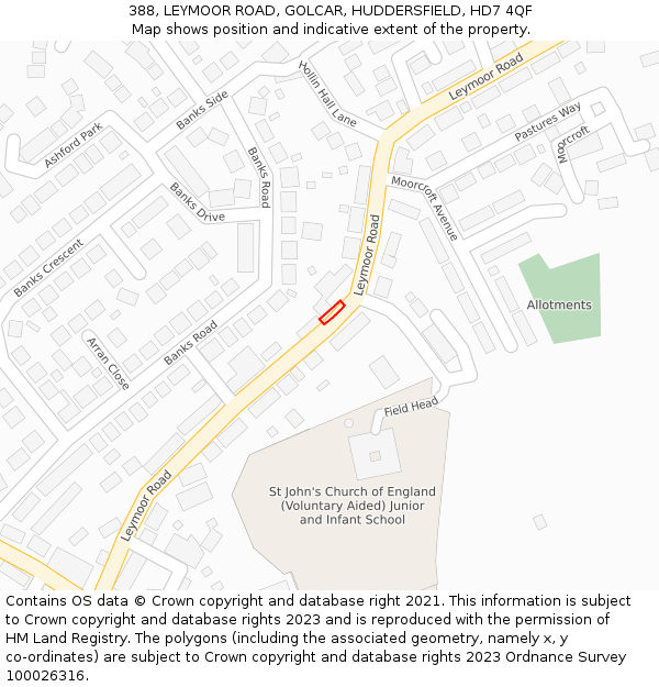 388, LEYMOOR ROAD, GOLCAR, HUDDERSFIELD, HD7 4QF: Location map and indicative extent of plot