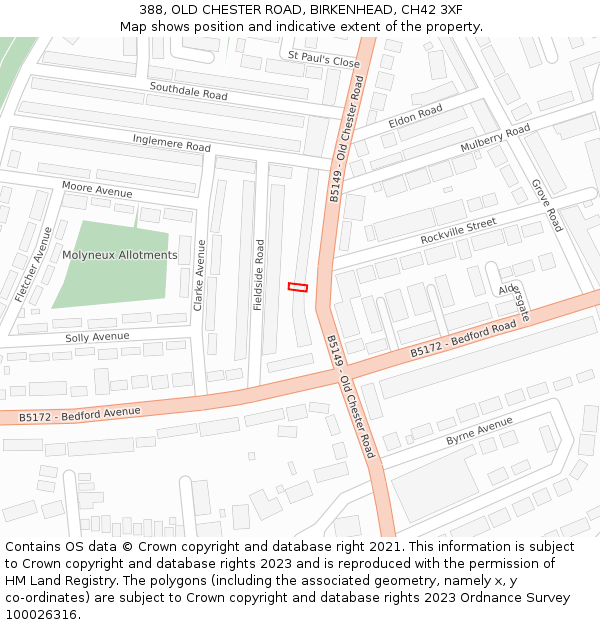 388, OLD CHESTER ROAD, BIRKENHEAD, CH42 3XF: Location map and indicative extent of plot