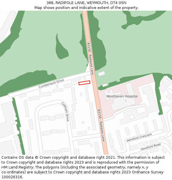 388, RADIPOLE LANE, WEYMOUTH, DT4 0SN: Location map and indicative extent of plot