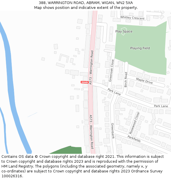 388, WARRINGTON ROAD, ABRAM, WIGAN, WN2 5XA: Location map and indicative extent of plot