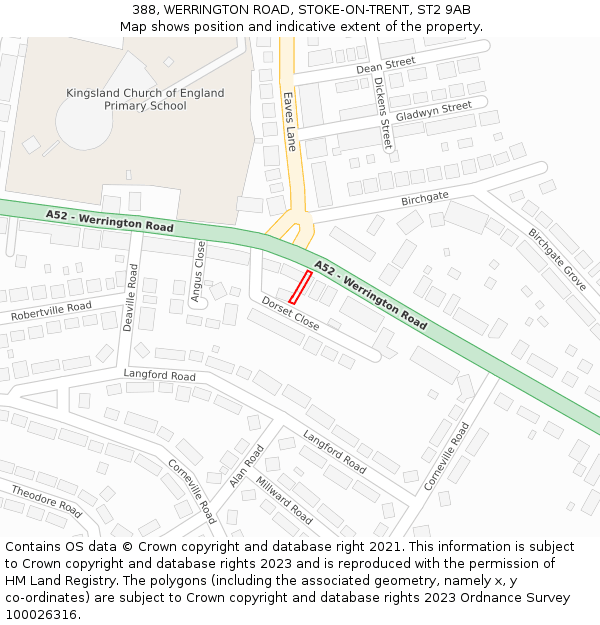 388, WERRINGTON ROAD, STOKE-ON-TRENT, ST2 9AB: Location map and indicative extent of plot