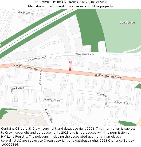 388, WORTING ROAD, BASINGSTOKE, RG22 5DZ: Location map and indicative extent of plot