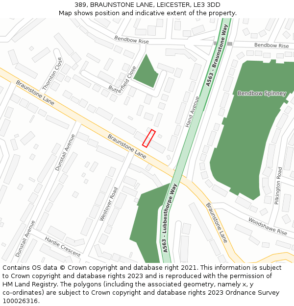 389, BRAUNSTONE LANE, LEICESTER, LE3 3DD: Location map and indicative extent of plot