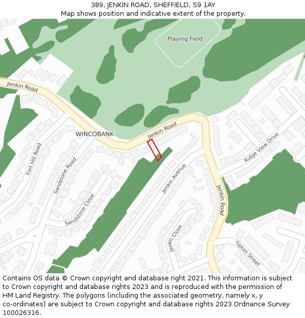 389, JENKIN ROAD, SHEFFIELD, S9 1AY: Location map and indicative extent of plot