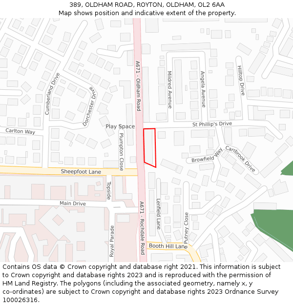 389, OLDHAM ROAD, ROYTON, OLDHAM, OL2 6AA: Location map and indicative extent of plot