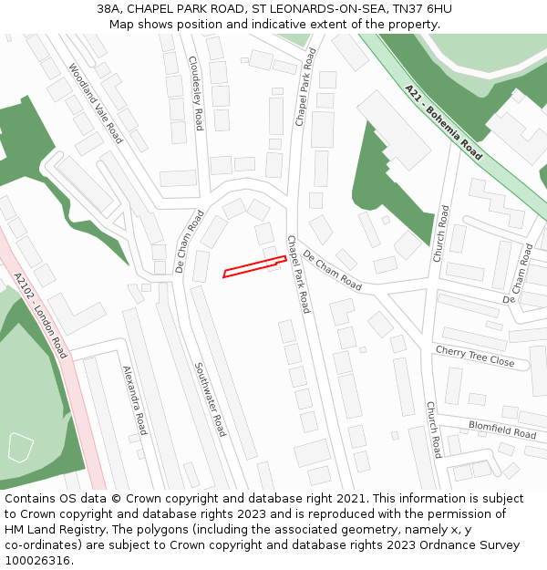 38A, CHAPEL PARK ROAD, ST LEONARDS-ON-SEA, TN37 6HU: Location map and indicative extent of plot