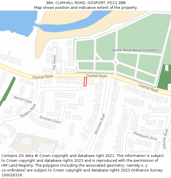 38A, CLAYHALL ROAD, GOSPORT, PO12 2BB: Location map and indicative extent of plot