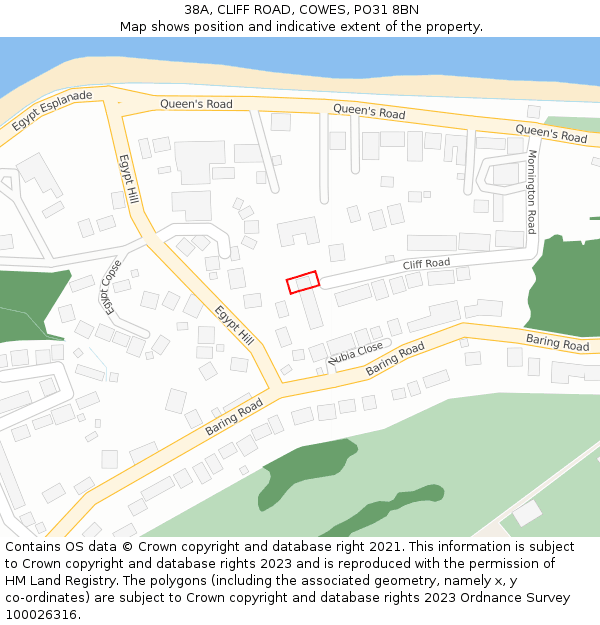 38A, CLIFF ROAD, COWES, PO31 8BN: Location map and indicative extent of plot